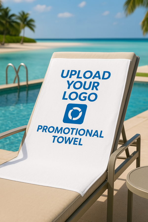 Promotional towel with custom company logo printed on microfiber