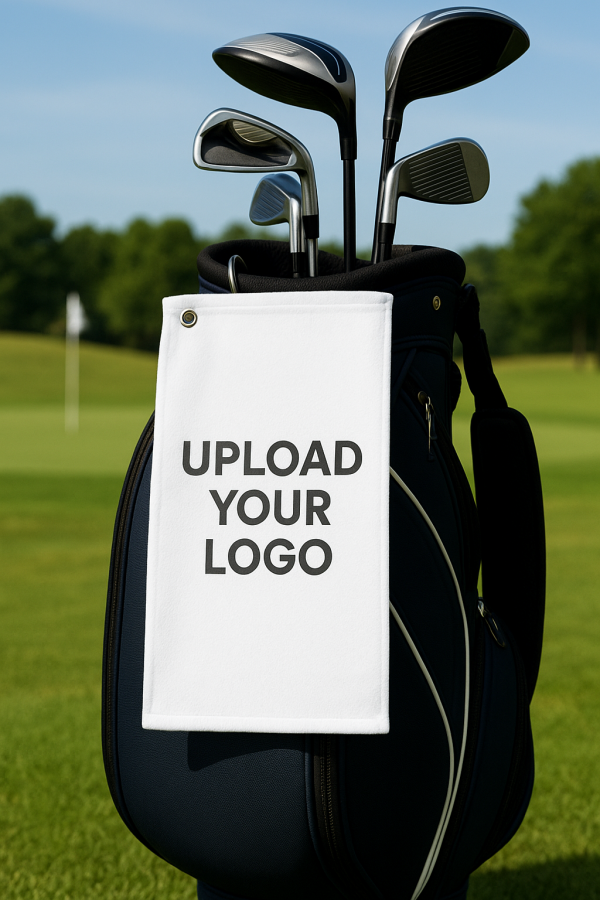 Promotional Golf towel with custom company logo printed on microfiber